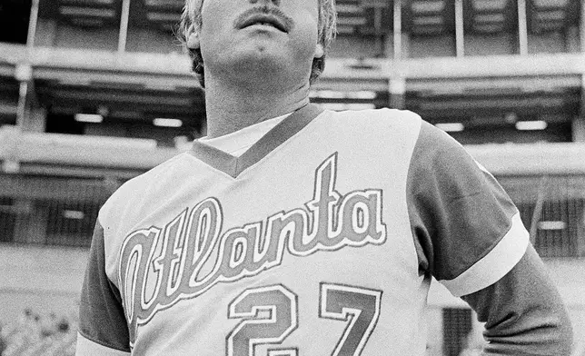 FILE - Ted Turner, owner of the Atlanta Braves, took over as manager of the Braves prior to the game, May 11, 1977, in Pittsburgh. (AP Photo, File)
