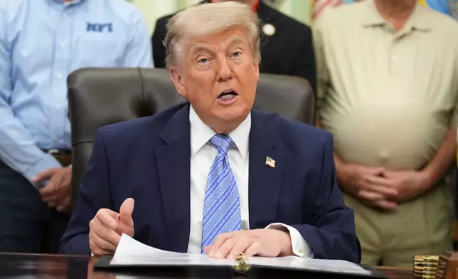 President Donald Trump speaks during an event about loosening a federal refrigerant rule, in the Oval Office at the White House, Thursday, May 21, 2026, in Washington. (AP Photo/Jacquelyn Martin)