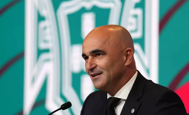 Portugal's head coach Roberto Martinez announces the squad for the 2026 World Cup, in Oeiras, outside Lisbon, Tuesday, May 19, 2026. (AP Photo/Armando Franca)