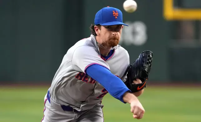 New York Mets pitcher Nolan McLean throws against the Arizona Diamondbacks in the first inning of a baseball game, Friday, May 8, 2026, in Phoenix. (AP Photo/Rick Scuteri)