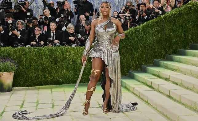 Serena Williams arrives at The Metropolitan Museum of Art's Costume Institute benefit gala celebrating the opening of the "Costume Art" exhibition on Monday, May 4, 2026, in New York. (Photo by Evan Agostini/Invision/AP)
