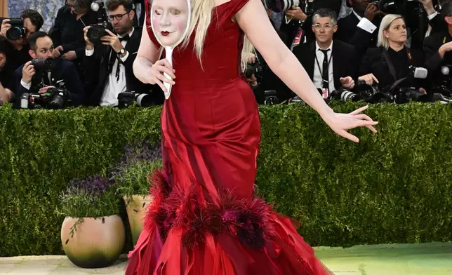 Gwendoline Christie arrives at The Metropolitan Museum of Art's Costume Institute benefit gala celebrating the opening of the "Costume Art" exhibition on Monday, May 4, 2026, in New York. (Photo by Evan Agostini/Invision/AP)