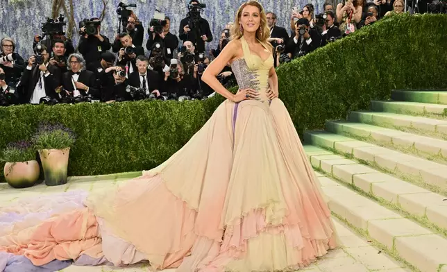 Blake Lively arrives at The Metropolitan Museum of Art's Costume Institute benefit gala celebrating the opening of the "Costume Art" exhibition on Monday, May 4, 2026, in New York. (Photo by Evan Agostini/Invision/AP)