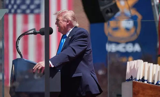President Donald Trump speaks during the commencement address at the U.S. Coast Guard Academy, in New London, Conn., Wednesday, May 20, 2026. (AP Photo/Jacquelyn Martin)