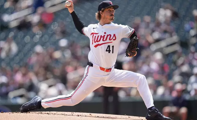 Minnesota Twins starting pitcher Joe Ryan (41) delivers during the first inning of a baseball game against the Houston Astros, Wednesday, May 20, 2026, in Minneapolis. (AP Photo/Abbie Parr)
