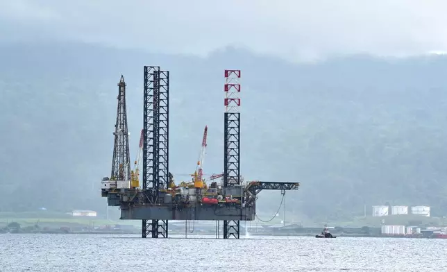 A drilling rig in Luba, Equatorial Guinea, Saturday, April 25, 2026. (AP Photo/Misper Apawu)