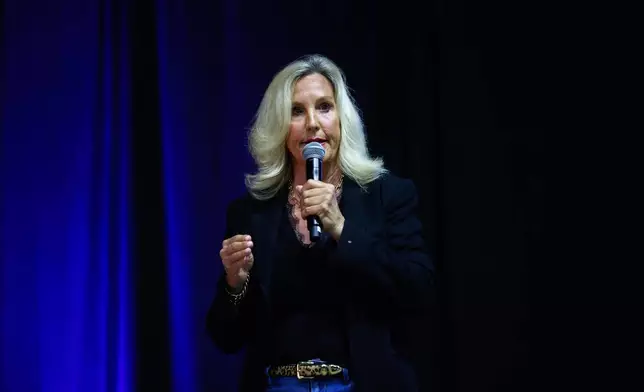 Environmental activist Erin Brockovich speaks at a town hall about PFAS chemicals in Rome, Ga., on March 31, 2026. (Arvin Temkar/Atlanta Journal-Constitution via AP)