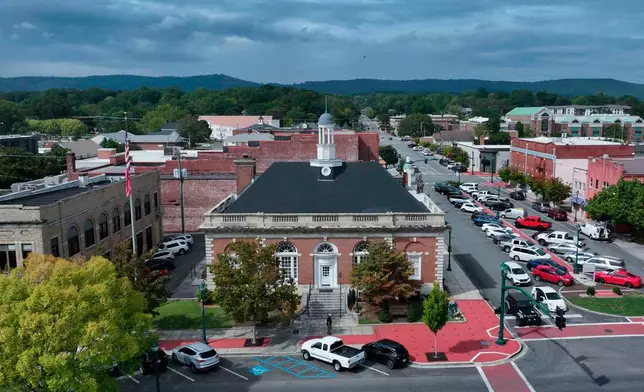 The Carpet and Rug Institute building, center, in downtown Dalton, Ga., on Sept. 30, 2025. (Miguel Martinez/Atlanta Journal-Constitution via AP)