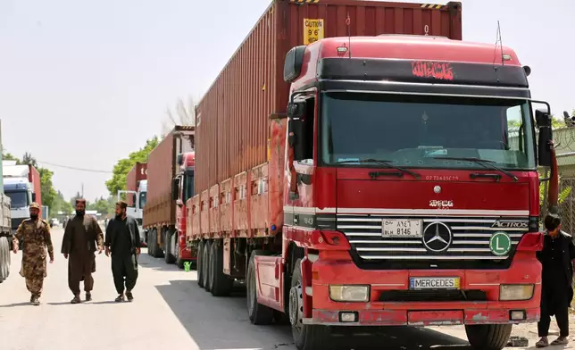 Supply trucks are parked inside the Kabul Customs yard in Kabul, Afghanistan, Sunday, May 17, 2026. (AP Photo/Siddiqullah Alizai)