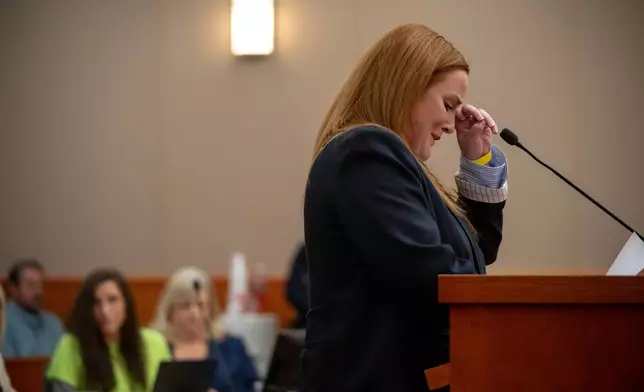 Amy Richins makes an impact statement during the sentencing of Kouri Richins in 3rd District Court in Park City, Utah, Wednesday, May 13, 2026. (Trent Nelson/The Salt Lake Tribune via AP, Pool)