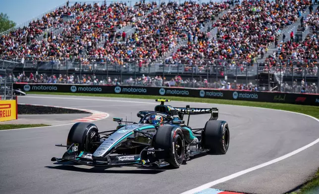 Mercedes driver Kimi Antonelli, of Italy, drives during the practice session at the F1 Canadian Grand Prix auto race in Montreal, Friday, May 22, 2026. (Christopher Katsarov/The Canadian Press via AP)