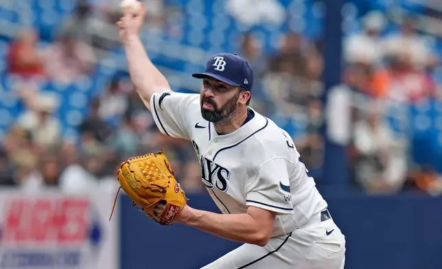 Tampa Bay Rays' Jesse Scholtens pitches to Baltimore Orioles' Pete Alonso during the sixth inning of a baseball game Wednesday, May 20, 2026, in St. Petersburg, Fla. (AP Photo/Chris O'Meara)