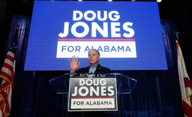 FILE - Former Sen. Doug Jones, D-Ala., and gubernatorial candidate speaks during an event, Dec. 12, 2025, in Birmingham, Ala. (AP Photo/Brynn Anderson, File)