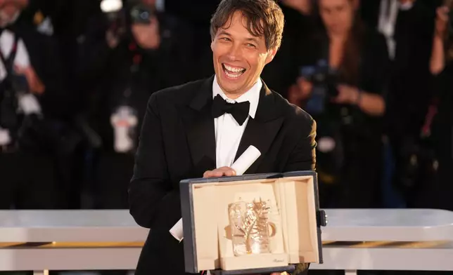 FILE - Sean Baker, winner of the Palme d'Or for the film "Anora," appears at the 77th international film festival, Cannes, southern France, on May 25, 2024. (Photo by Scott A Garfitt/Invision/AP, File)