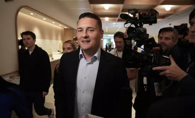 Wes Streeting arrives at the Progress Conference at Convene in London, Saturday May 16, 2026. (Jeff Moore/PA via AP)