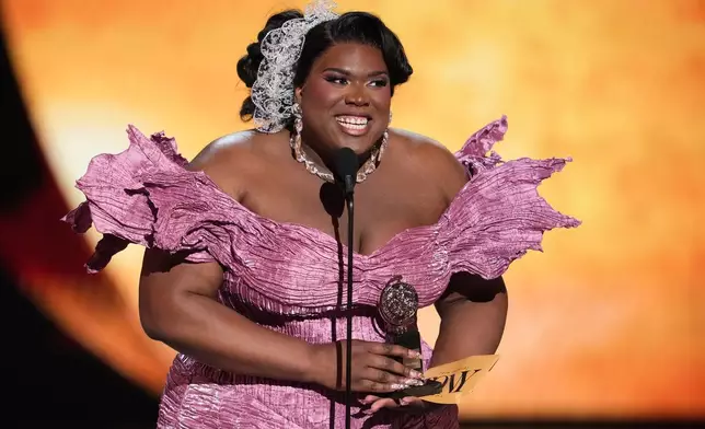 Qween Jean accepts the award for best costume design of a musical for "Cats: The Jellicle Ball" during the 79th Tony Awards on Sunday, June 7, 2026, at Radio City Music Hall in New York. (Photo by Charles Sykes/Invision/AP)