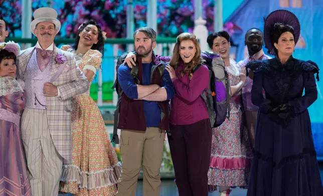 Brad Oscar, from left, Alex Brightman, Sara Chase, and Ana Gasteyer perform the title song from "Schmigadoon!" during the 79th Tony Awards on Sunday, June 7, 2026, at Radio City Music Hall in New York. (Photo by Charles Sykes/Invision/AP)
