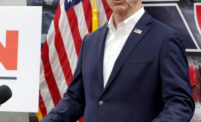 Rep. Kevin Hern, candidate for U.S. Senate, speaks at the Oklahoma Republican Party headquarters, Tuesday, June 16, 2026, in Oklahoma City. (AP Photo/Nate Billings)