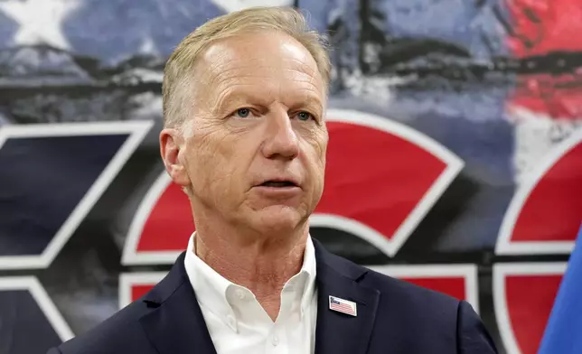 Rep. Kevin Hern, candidate for U.S. Senate, speaks at the Oklahoma Republican Party headquarters, Tuesday, June 16, 2026, in Oklahoma City. (AP Photo/Nate Billings)