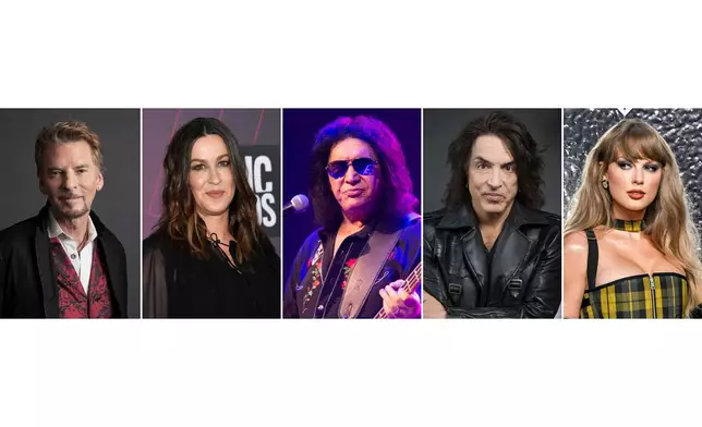 This combination of images shows songwriters, from left, Kenny Loggins, Alanis Morissette, Gene Simmons, Paul Stanley and Taylor Swift. (AP Photo)
