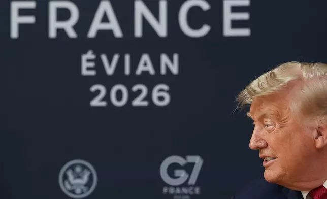 U.S. President Donald Trump meets with India's Prime Minister Narendra Modi on the sidelines of the G7 summit, Wednesday, June 17, 2026, in Evian-les-Bains, France. (AP Photo/Julia Demaree Nikhinson)