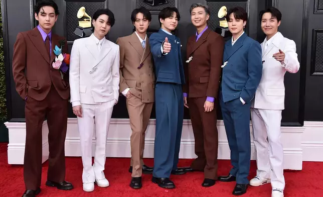 FILE - Korean group BTS appears at the 64th Annual Grammy Awards in Las Vegas on April 3, 2022. (Photo by Jordan Strauss/Invision/AP, File)