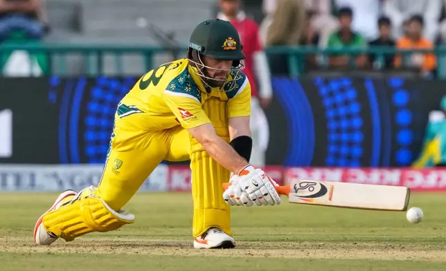 Australia's Josh Inglis plays a shot during the third one-day international cricket match between Pakistan and Australia, in Lahore, Pakistan, Thursday, June 4, 2026. (AP Photo/K.M. Chaudary)