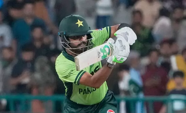 Pakistan's Babar Azam bats during the third one-day international cricket match between Pakistan and Australia, in Lahore, Pakistan, Thursday, June 4, 2026. (AP Photo/K.M. Chaudary)