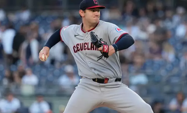 Cleveland Guardians pitcher Gavin Williams throws during the first inning of a baseball game against the New York Yankees, Wednesday, June 3, 2026, in New York. (AP Photo/Seth Wenig)