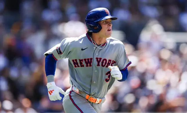 New York Mets' Carson Benge runs the bases after hitting a solo home run against the San Diego Padres in the sixth inning of a baseball game Sunday, June 7, 2026, in San Diego. (AP Photo/Derrick Tuskan)