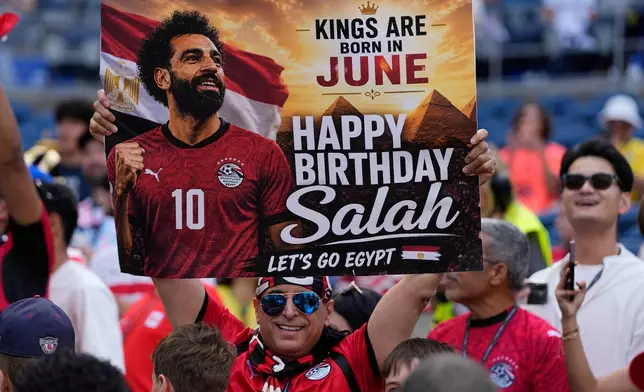 Fans of Egypt wait for the beginning of the World Cup Group G soccer match between Belgium and Egypt in Seattle, Monday, June 15, 2026. (AP Photo/Lindsey Wasson)