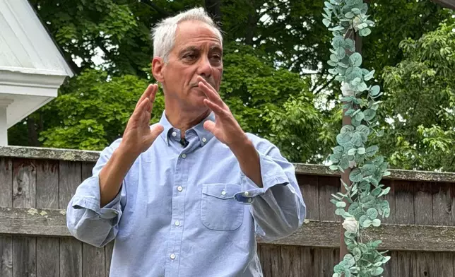 Rahm Emanuel speaks at a house party in Concord, N.H., Saturday, June 6, 2026. (AP Photo/Steven Sloan)