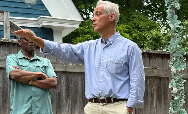 Rahm Emanuel speaks at a house party in Concord, N.H., Saturday, June 6, 2026. (AP Photo/Steven Sloan)