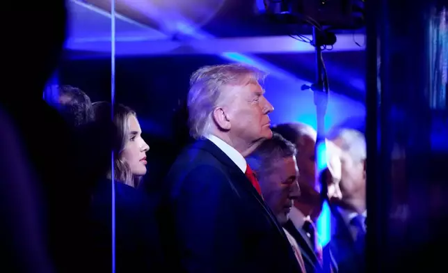 President Donald Trump attends Game 3 of the NBA Finals basketball series between the San Antonio Spurs and the New York Knicks, Monday, June 8, 2026, in New York. (AP Photo/Ross D. Franklin)