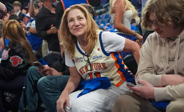 Edie Falco arrives for Game 4 of the NBA Finals basketball series between the San Antonio Spurs and the New York Knicks, Wednesday, June 10, 2026, in New York. (AP Photo/Ross D. Franklin)