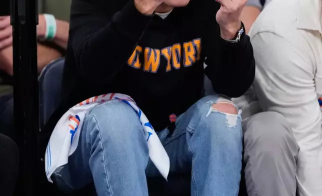 Jimmy Fallon cheers during the second half of Game 4 of the NBA Finals basketball series between the New York Knicks and the San Antonio Spurs, Wednesday, June 10, 2026, in New York. (AP Photo/Ross D. Franklin)