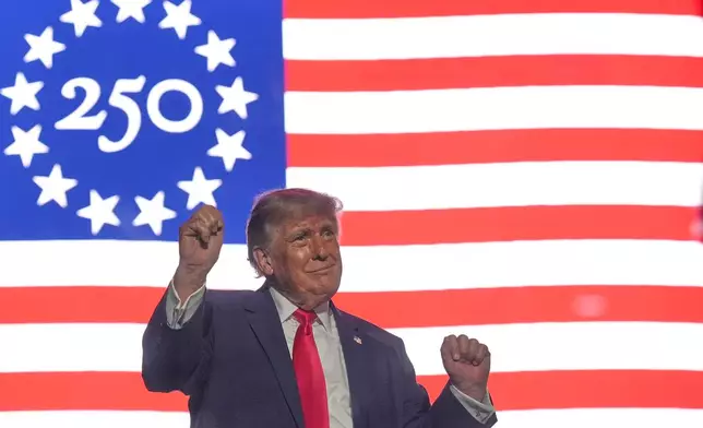 President Donald Trump wraps up his speech at the opening of the Great American State Fair, Wednesday, June 24, 2026, on the National Mall in Washington. (AP Photo/Jacquelyn Martin)