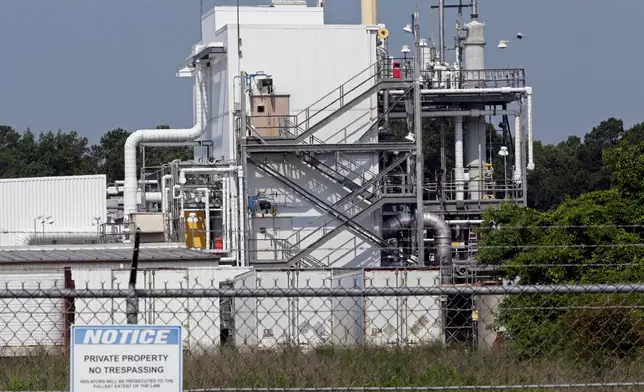 FILE - The Chemours Company's PPA facility at the Fayetteville Works plant near Fayetteville, N.C., June 15, 2018. (AP Photo/Gerry Broome, File)