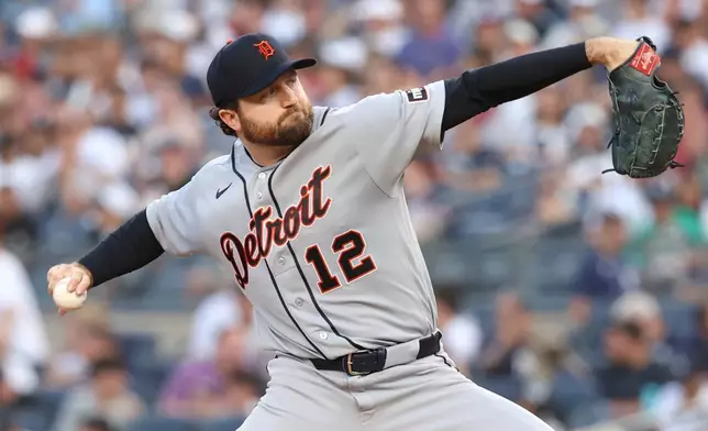 Detroit Tigers pitcher Casey Mize throws during the second inning of a baseball game against the New York Yankees, Monday, June 29, 2026, in New York. (AP Photo/Pamela Smith)