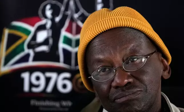 Seth Mazibuko, a former student leader involved in the 1976 Soweto student movement, takes a question during a media briefing at the June 16 Memorial Acre, in Soweto, South Africa, Monday, June 15, 2026. (AP Photo/Themba Hadebe)