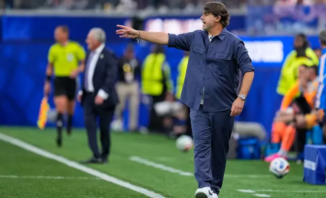 United States head coach Mauricio Pochettino gestures during the World Cup Group D soccer match between the United States and Paraguay in Inglewood, Calif., near Los Angeles, Friday, June 12, 2026. (AP Photo/Mark J. Terrill)