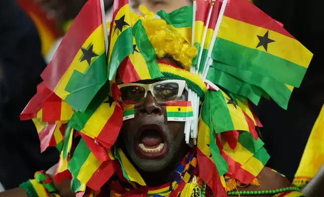 A fan celebrates after Ghana defeated Panama in a World Cup Group L soccer match, in Toronto, on Wednesday, June 17, 2026. (Nathan Denette/The Canadian Press via AP)
