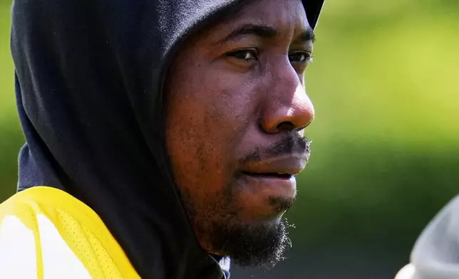 Pittsburgh Steelers cornerback Joey Porter Jr. participates in the team's NFL football practice in Pittsburgh, Tuesday, June 2, 2026. (AP Photo/Gene J. Puskar)