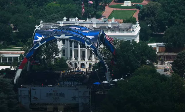 The arena for the UFC Freedom 250 fights is pictured on the South Lawn of the White House in Washington, Thursday, June 11, 2026. (AP Photo/Julia Demaree Nikhinson)