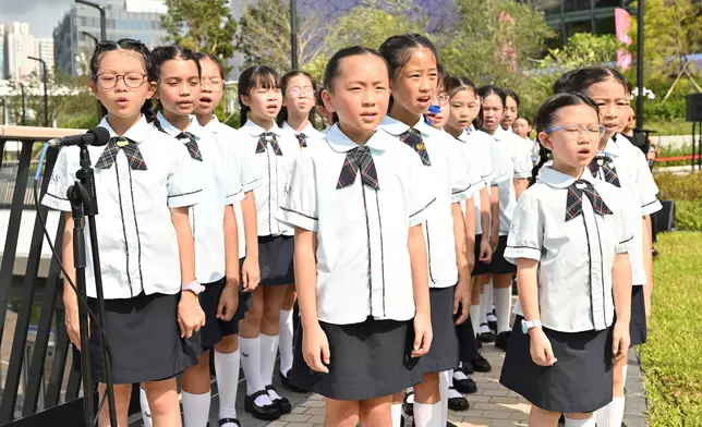 Students from Po Leung Kuk Lam Man Chan English Primary School will perform the national anthem.