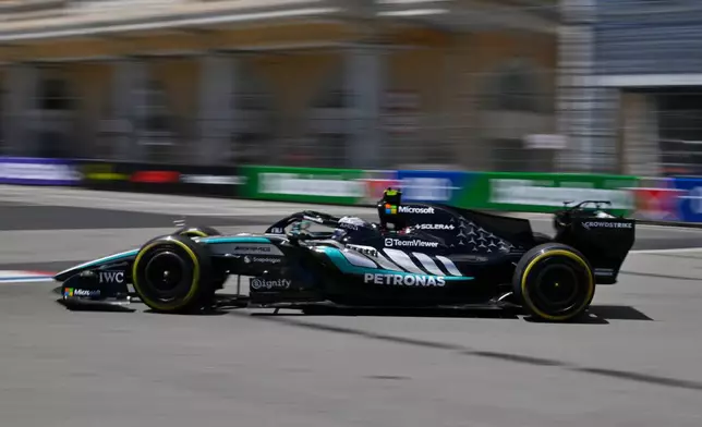 Mercedes driver Andrea Kimi Antonelli of Italy steers his car during the first free Formula One practice at the Monaco racetrack, in Monaco, Friday, June 5, 2026. (AP Photo/Philippe Magoni)