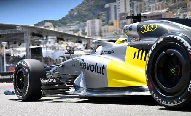 Audi driver Nico Hulkenberg of Germany steers his car during the first free Formula One practice at the Monaco racetrack, in Monaco, Friday, June 5, 2026. (AP Photo/Philippe Magoni)