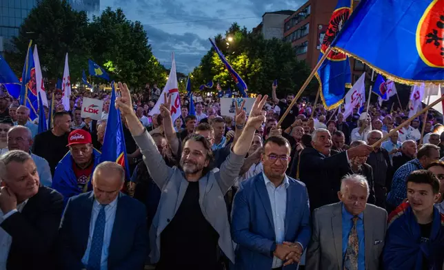 Perparim Rama, mayor of capital Pristina, greets supporters at the closing political rally of the Democratic League of Kosovo (LDK), on Friday, June 5, 2026. AP Photo/Visar Kryeziu)