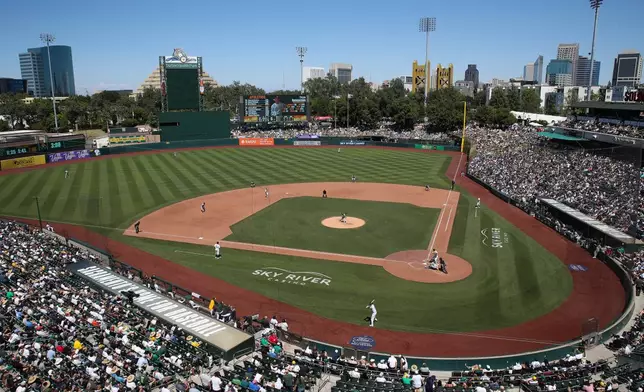 The Athletics and the New York Yankees play during the fifth inning of a baseball game at Sutter Health Park, Sunday, May 31, 2026, in West Sacramento, Calif. (AP Photo/Scott Marshall)