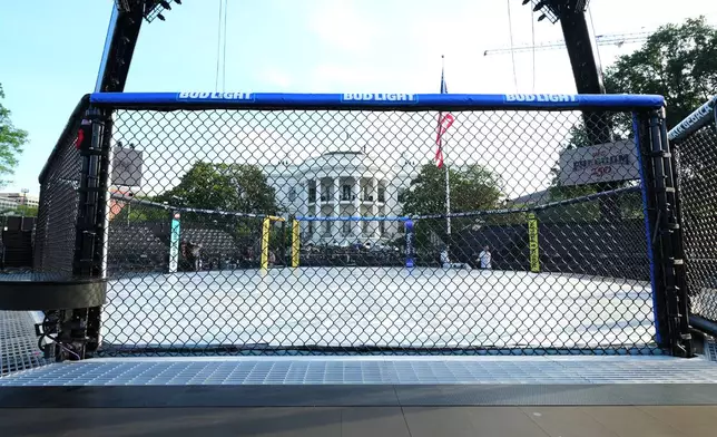 The arena for the UFC Freedom 250 fights on the South Lawn of the White House is photographed Thursday, June 11, 2026, in Washington. (AP Photo/Alex Brandon)